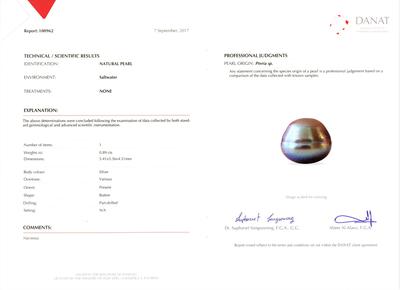 Certificate Natural Basra Pearl Ring With Two Pearls and Diamond Butterfly