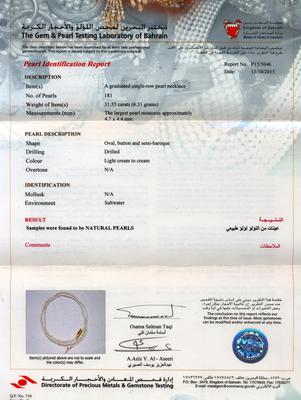 Natural Basra Pearl Strand Necklace 31 total carats Certificate