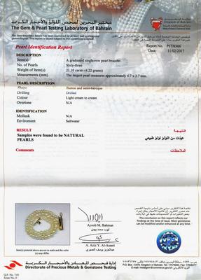 Certificate - Natural Basra Pearls Bracelet