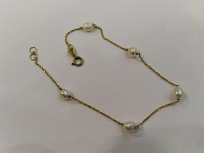 Natural Basra Pearls Bracelet Five 3mm Pearls on 18k Gold
