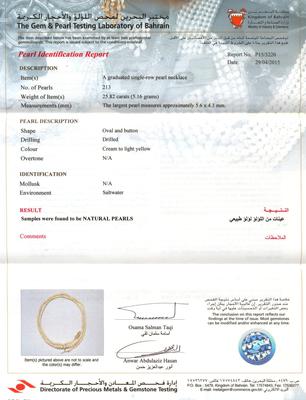 Natural Basra Pearls in a Lovely Strand Certificate