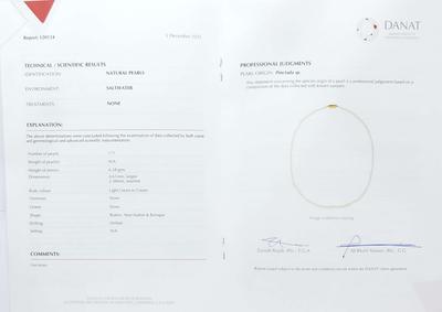 Cert - Natural Basra Pearls Necklace Strand 18K Gold Clasp