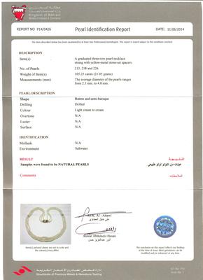 Natural Pearls Three Row Necklace - Certificate