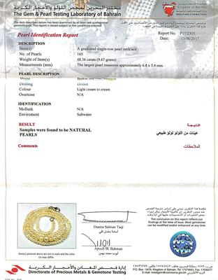 Certificate Natural Basra Persian Gulf Pearl Necklace Strand 48+ carats