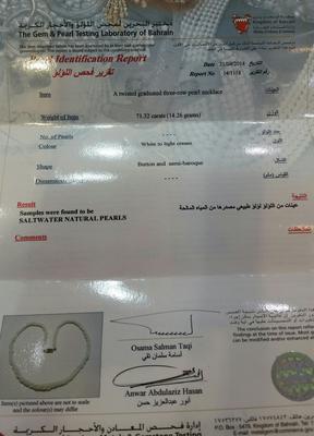 Certificate - Natural Basra Persian Gulf Pearl Twisted Necklace