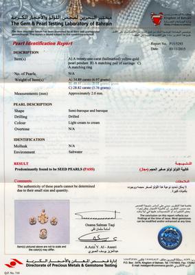 Natural Basra Seed Pearls Full Set - Pendant, Ring, Earrings - Certificate