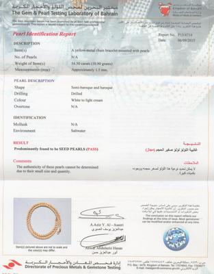 Certificate - Natural Basra Seed Pearls Necklace with 21k Gold