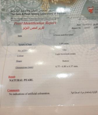 Natural Black Pearl 1.99 carat Certificate