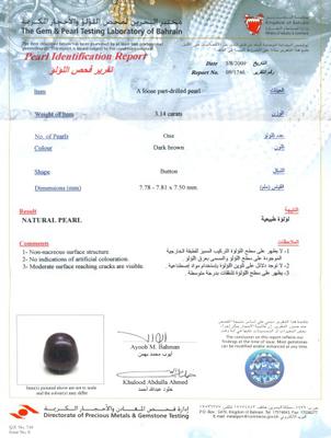 Natural Dark Brown Pearl with Diamonds - Certificate