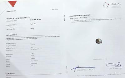 Cert - Natural Grey Pearl in a Butterfly Design with Diamonds