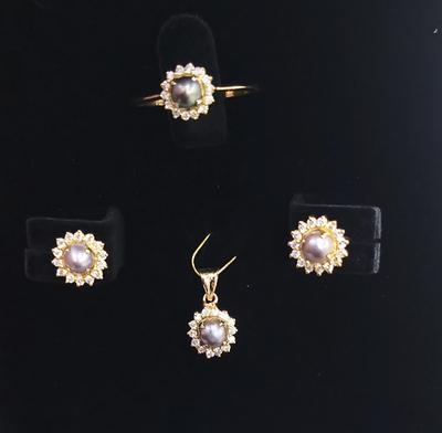 Natural Grey Pearls & Diamonds Pendant Set Cert