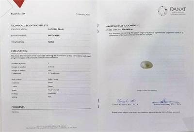 Natural Pearl Basra 7mm DANAT cert