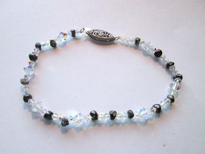 Natural Pearl Bracelet Black Pearls with Swarovski Crystal Beads