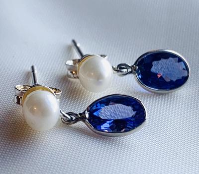  Natural USA Pearl Earrings with Tanzanites