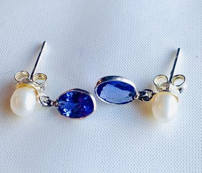  Natural USA Pearl Earrings with Tanzanites