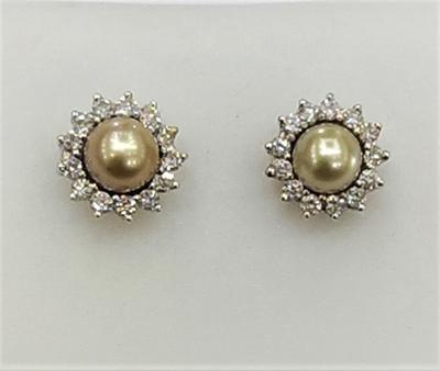 Natural Pearl Earrings with Diamonds set in White Gold