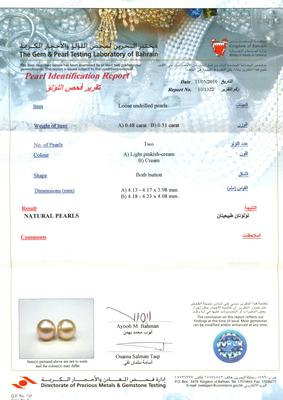Natural Pearl Earrings - Certificate