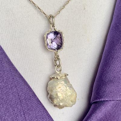 Natural Pearl from USA with Tanzanite Necklace on Sterling