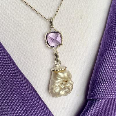 Natural Pearl from USA with Tanzanite Necklace on Sterling - Back View
