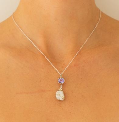 Natural Pearl from USA with Tanzanite Necklace on Sterling