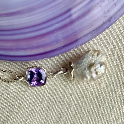 Natural Pearl from USA with Tanzanite Necklace on Sterling