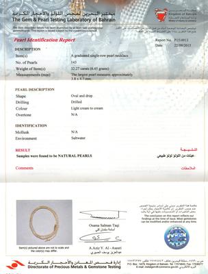 Natural Pearl Necklace Basra Pearls from Persian Gulf - 32 carats - certificate