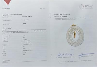 Natural Pearl Necklace Strand 18 Inches 18k Gold Clasp Certificate