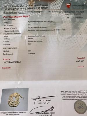 Certificate - Natural Pearl Neclace Button & Semi-Baroque 252 Carats