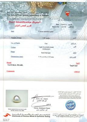 Natural Pearl Pendant - 18K Gold Certificate