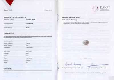 Certificate: Natural Pearl Pendant 6mm on 18k Gold