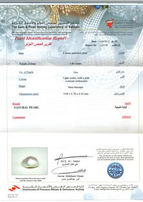 Natural Pearl Pendant - Basra Pearl Certificate