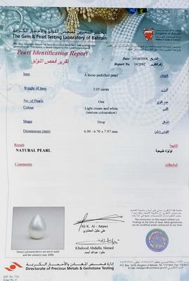 Cert - Natural Pearl Pendant Basra Pearl from Persian Gulf 2 carats