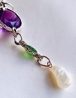 Natural Pearl Pendant USA Freshwater with Emerald & Amethyst 