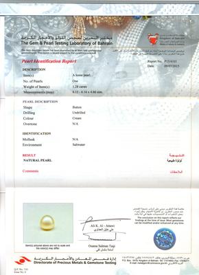 Natural Pearl Pendant with Diamond on 18K Gold - Certificate