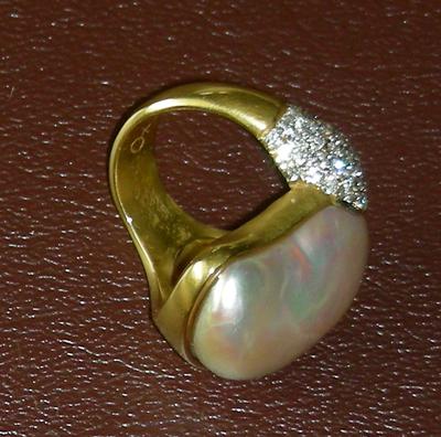 Natural Pearl Ring with Diamonds