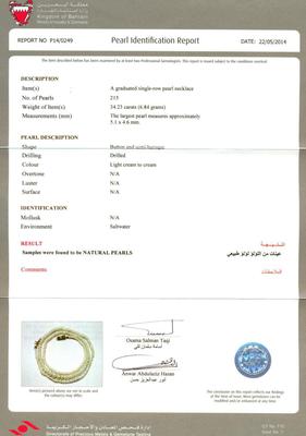 34.23 Carat Natural Basra Pearl Necklace - certificate