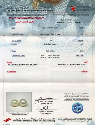 Certificate: Natural Pearl Stud Earrings in White Gold