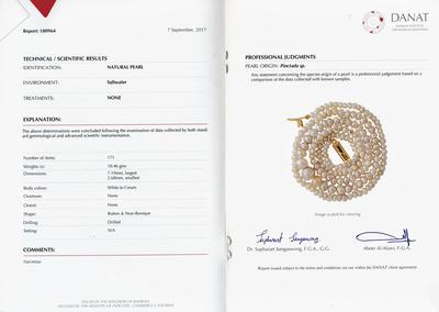Certificate - Natural Pearls Necklace 18 inches long 52 carats