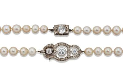 CLOSE UP OF THE FASTENINGS FOR ONE OF THE THREE NECKLACES BELONGING TO THE ESTATE OF ALEXANDRA ANASTASIA, DUCHESS OF ABERCORN, ESTIMATE: £175,000-200,000  © CHRISTIE’S IMAGES LIMITED 2021