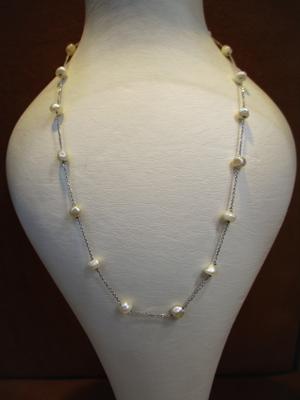 Natural Pearls Strung with 18k White Gold Chain