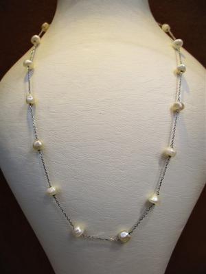 Natural Pearls Strung with 18k White Gold Chain