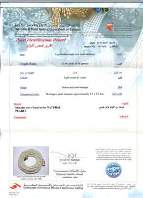 Natural Perisan Gulf  Basra Pearl Necklace - certificate