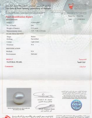 Certificate - Natural Persian Gulf Pearl - 7mm - 2+ carats for Sale