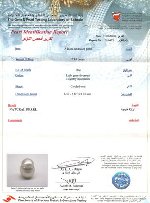 Certificate - Natural Persian Gulf Pearl Pendant - Basra Pearl