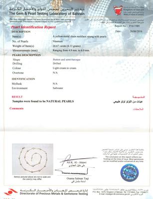 Certificate - Natural Persian Gulf Pearls Necklace and Bracelet Set