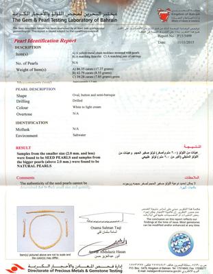 Natural Persian Gulf Seed Pearl Set - Necklace - Bracelet - Earrings - certificate