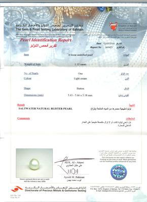 Natural Saltwater Blister Pearl Ring with Diamond Certificate