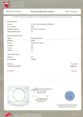 Certificate - Natural Saltwater Pearl Bracelet of 7.64 carats