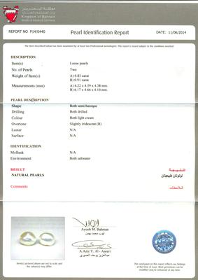 Natural Saltwater Pearl Drop Earrings with Certificate