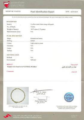 Certificate - Natural Pearl Necklace of 18.97 carats